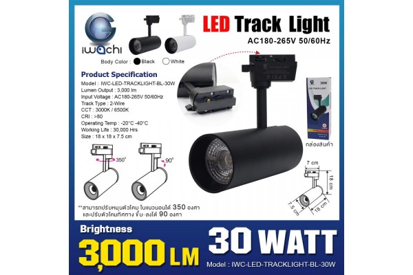 โคมไฟแทรคไลท์ (โคมสีดำ) IWACHI-LED-TRACKLIGHT-BL-30W